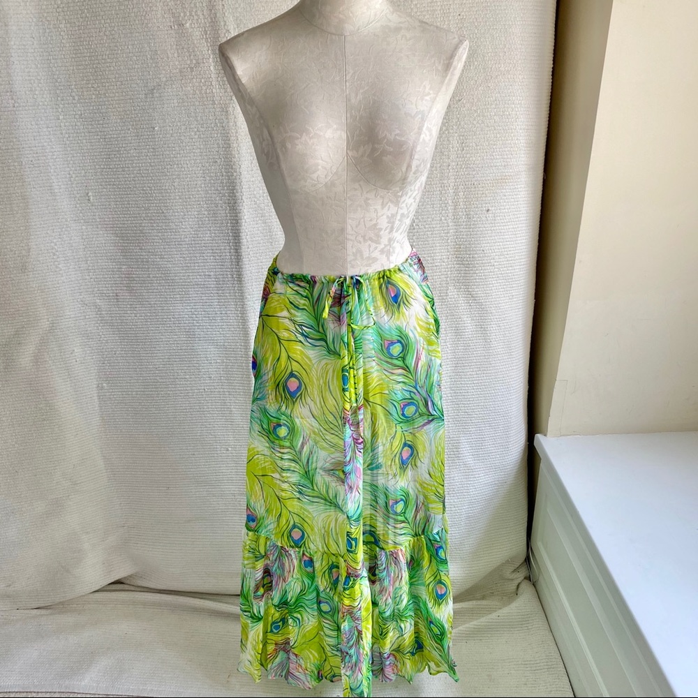 Nanette Lepore OS Brat Silk Peacock Feather Print Skirt Dress - Picture 6 of 8